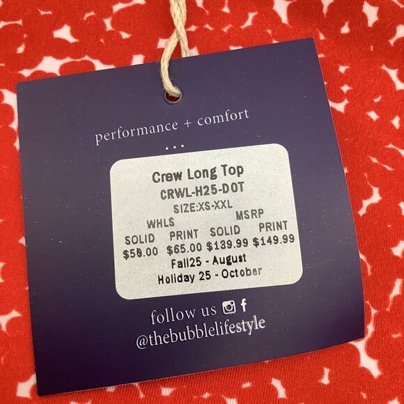 The Bubble Womens Crew Long Sleeve Top Red Size Medium NWT‎ - Picture 6 of 9